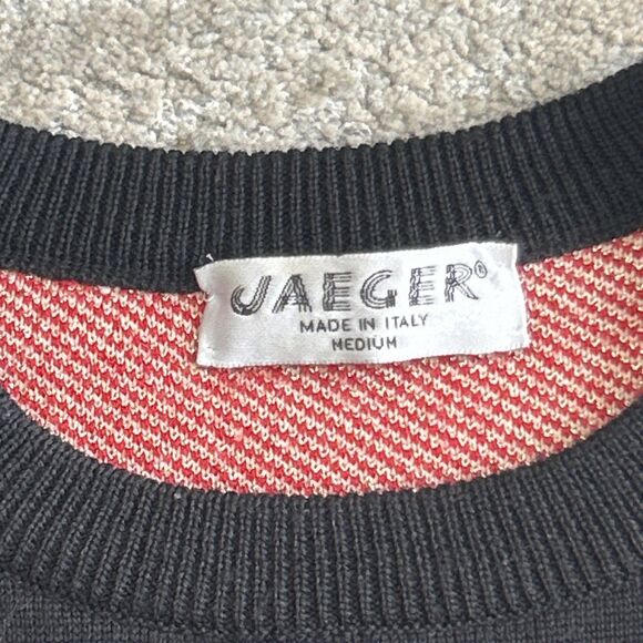 Vintage Jaeger Sweater Womens Medium Embroidered Rope Metallic Black Red - Picture 2 of 9